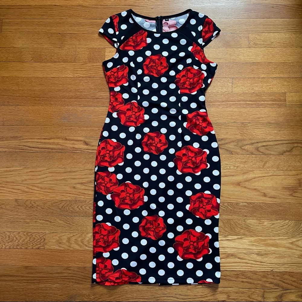 Amazon Fashion retro polka dot rose dress- Medium